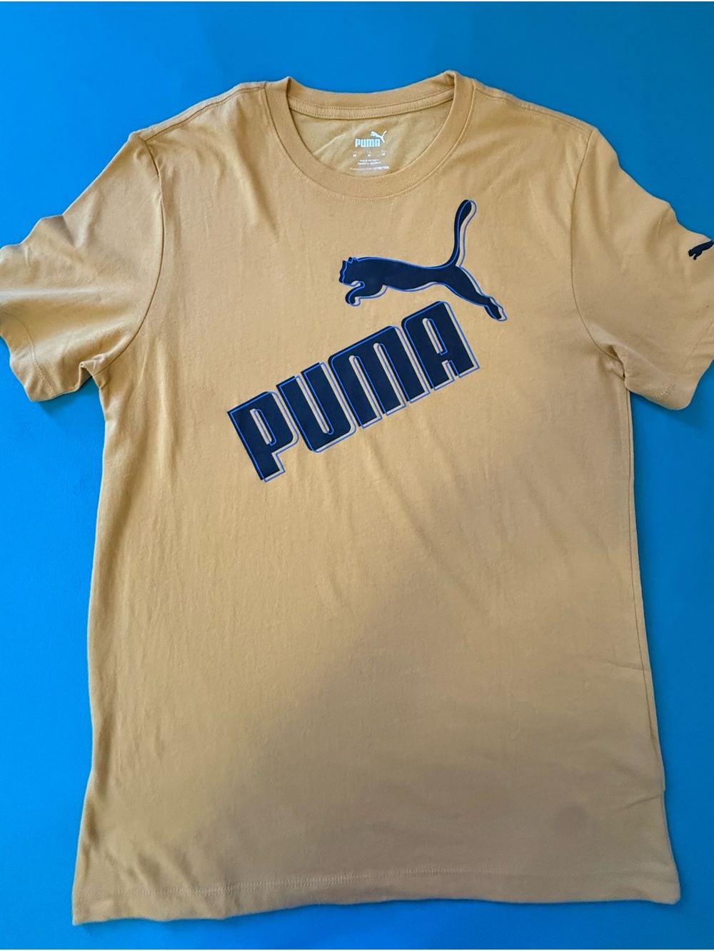 Puma Men’s Tan Short Sleeve Tee with Navy Logo